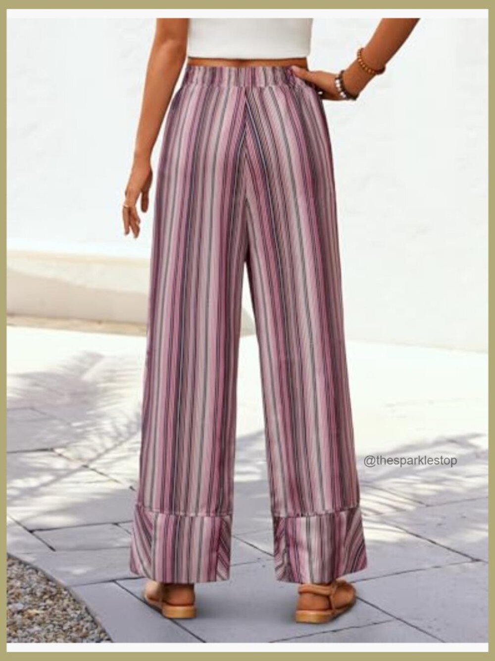 Women's Striped Wide Leg High Waisted Flowy Palazzo Pants Casual Summer Lounge - Picture 4 of 6